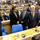 Maruti Suzuki’s Kenichi Ayukawa, Reliance Industries’ Mukesh Ambani, Wipro’s Azim Premji, Aditya Birla Group’s Kumar Mangalam Birla and ICICI Bank’s Chanda Kochchar are seen at the Make In India launch.